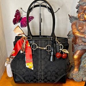 Coach Y2K Vintage Black Satchel with Red Accents 12x11x4”